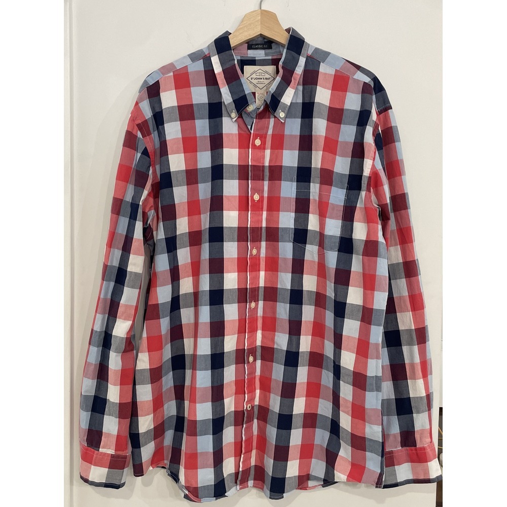 St. John's Bay Men's Shirt Long Sleeve Button‎ down Plaid Size XL Classic Fit